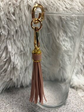 Gold and Blush Leather Tassel Keychain